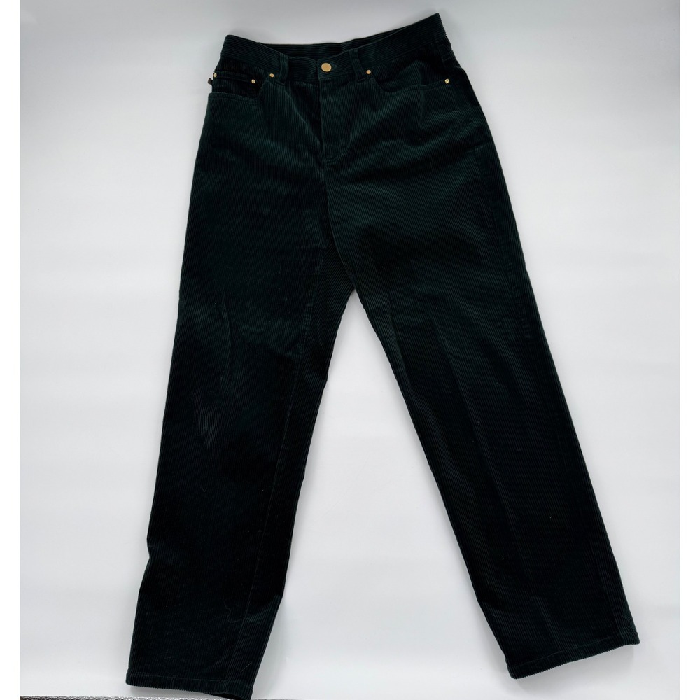 Lauren Ralph Lauren Dark Green Corduroy Pants Petite 10P High Rise Straight Leg